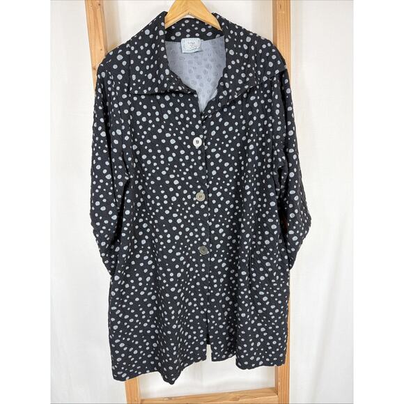 Chalet USA Black White Polka Dot Button Down Pockets Jacket #1378 Size 1X - Picture 2 of 5